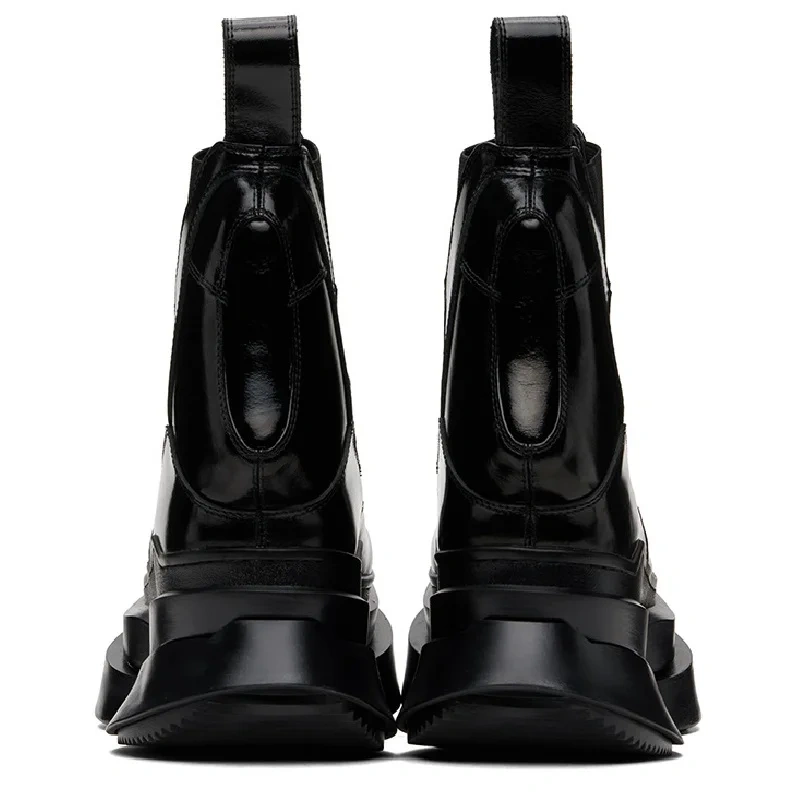 Spring Autumn New Punk Style Chunky Sole Platform Strange Heels Genuine Leather Slip-On Men High Top Chelsea Boots 2411