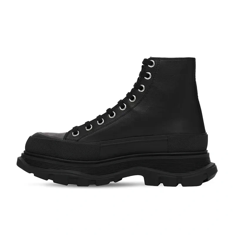 Spring Autumn New British Style Leisure Chunky Bottom Platform Sewing Cross-tied Genuine Leather Men High Top Motorcycle Boots