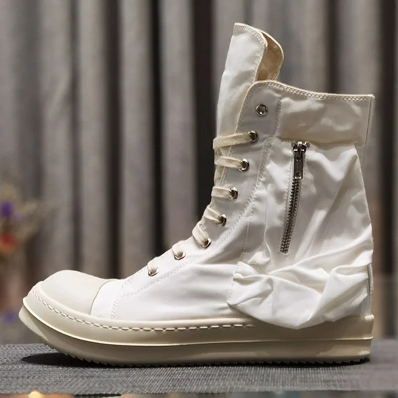 Spring Autumn New Leisure Chunky Bottom Platform Cross-tied Pockets Canvas Men Mid-Calf High Top Outdoor Boots Sneakers 2311