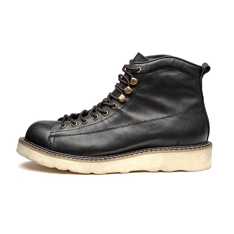 Spring Autumn New British Style Leisure Chunky Genuine Leather Men Ankle Short Work Boots Winter Plush Retro Handmade Shoes