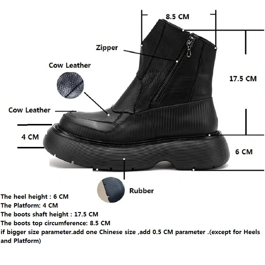 Spring Autumn New British Style Chunky Bottom Platform Sewing Genuine Leather Men High Top Short Motorcycle Boots Winter Plush