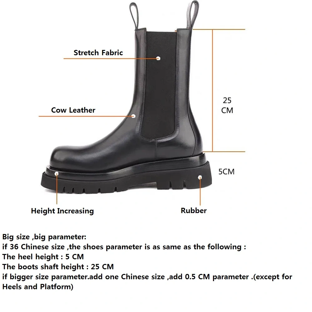 Spring Autumn New British Style Retro Chunky Bottom Platform Stretch Fabric Genuine Leather Men Mid-Calf Half Chelsea Boots 2310