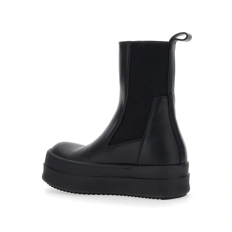 Spring Autumn New British Style Retro Chunky Sole Platform Patchwork Genuine Leather Slip-On Men High Top Chelsea Boots 2411