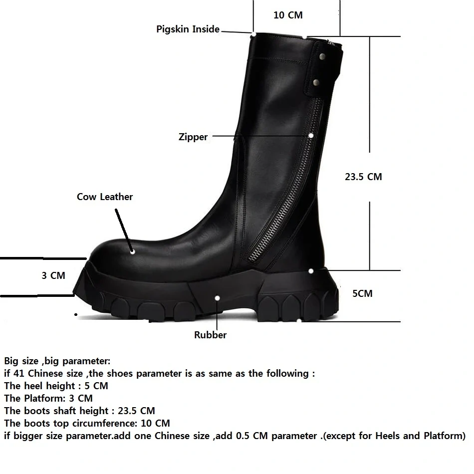 Spring Autumn New British Style Leisure Chunky Bottom Platform Metal Buckle Genuine Leather Men Mid-Calf Half Motorcycle Boots