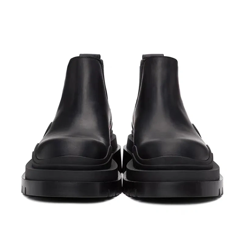 Spring Autumn New British Style Retro Chunky Bottom Platform Sewing Size 38-44 Genuine Leather Men Ankle Short Chelsea Boots