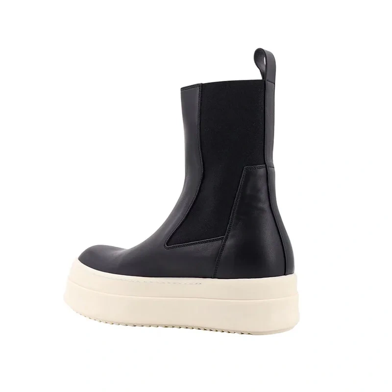 Spring Autumn New British Style Retro Chunky Sole Platform Patchwork Genuine Leather Slip-On Men High Top Chelsea Boots 2411