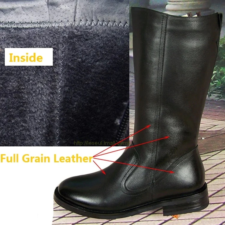 Spring Autumn Real Genuine Leather Plus Size 45 46 Men Knee-High Long Boots Winter Plush Male Knight Equestrian Botas