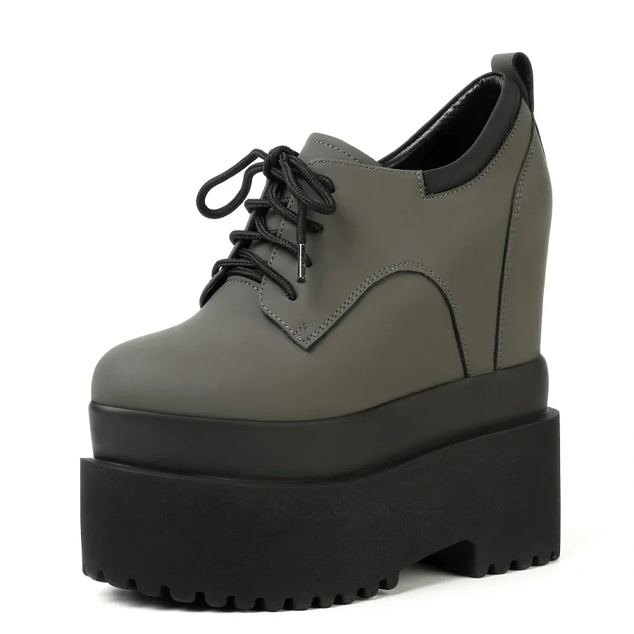 Spring Autumn New Leisure Height Increasing 16 CM High Heels Platform Size 34-39 Cross-tied Genuine Leather Women Modern Pumps