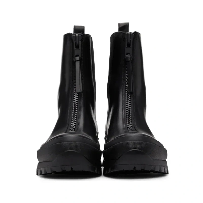 Spring Autumn British Style Chunky Bottom Platform Sewing Black Size 38-44 Genuine Leather Men High Top Short Motorcycle Boots
