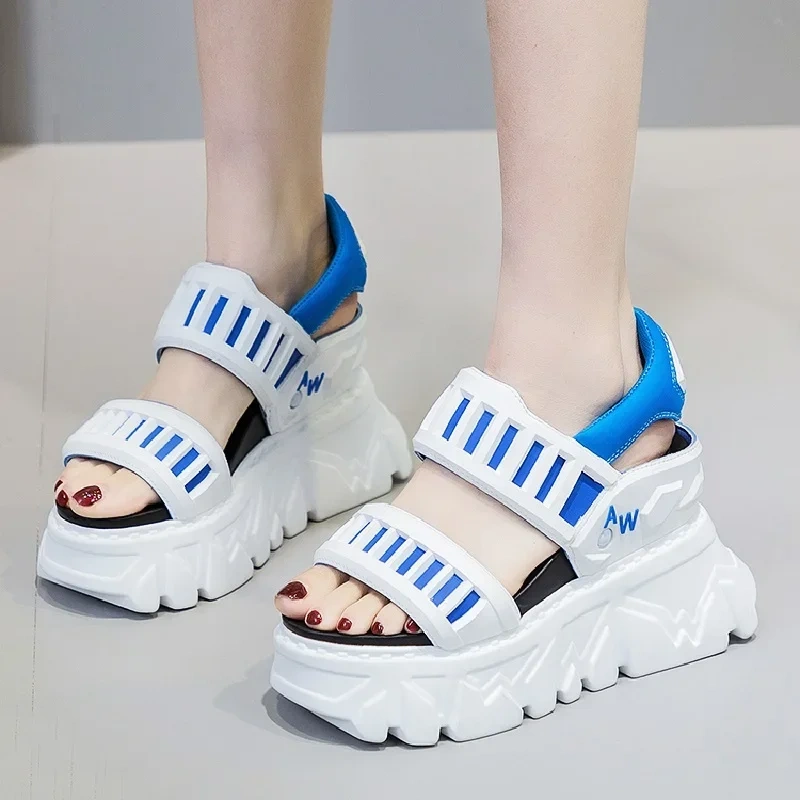 Summer New Fashion Slim Height Increasing Platform Peep Toe Cut Out Mixed Colors Genuine Leather Women Modern Rome Sandals 41217