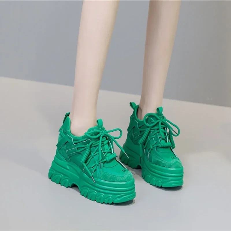 Spring Autumn New Korean Style Slim Height Increasing Platform Cross-tied Genuine Leather Women Casual Shoes Ladies Sneakers