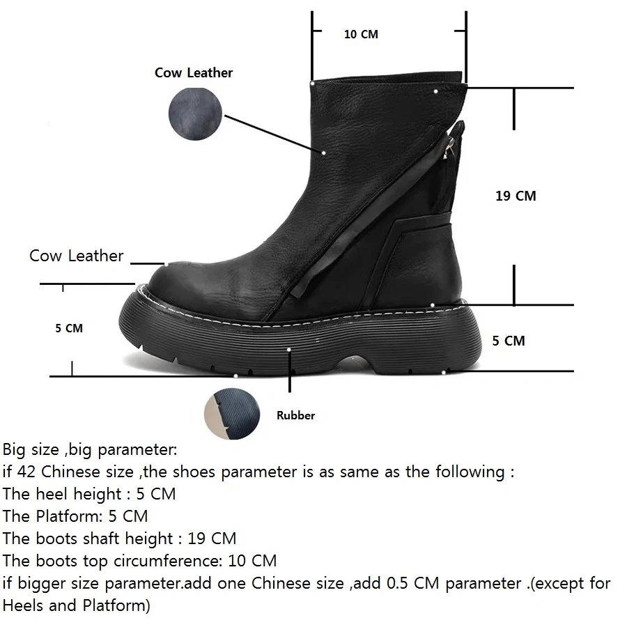 Spring Autumn British Style Chunky Bottom Platform Sewing Genuine Leather Men Mid-Calf Work Safety Boots Winter Plush Inside