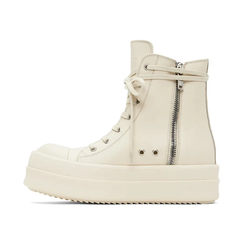 Spring Autumn New Leisure Chunky Sole Cross-tied Zipper Genuine Leather Men Casual Sneakers Male High Top Board Shoes 2410