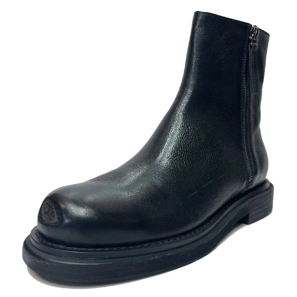 Spring Autumn New British Style Retro Chunky Sole Sewing Zipper Genuine Leather Men High Top Short Motorcycle Boots 2411
