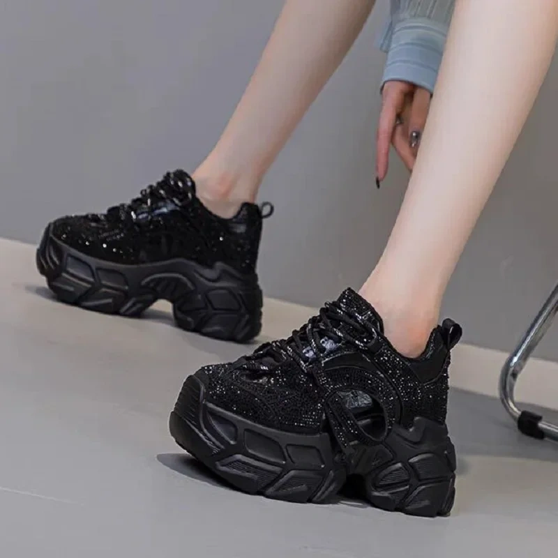 Spring Autumn New Korean Style Slim Height Increasing Platform Cross-tied Genuine Leather Women Casual Shoes Ladies Sneakers