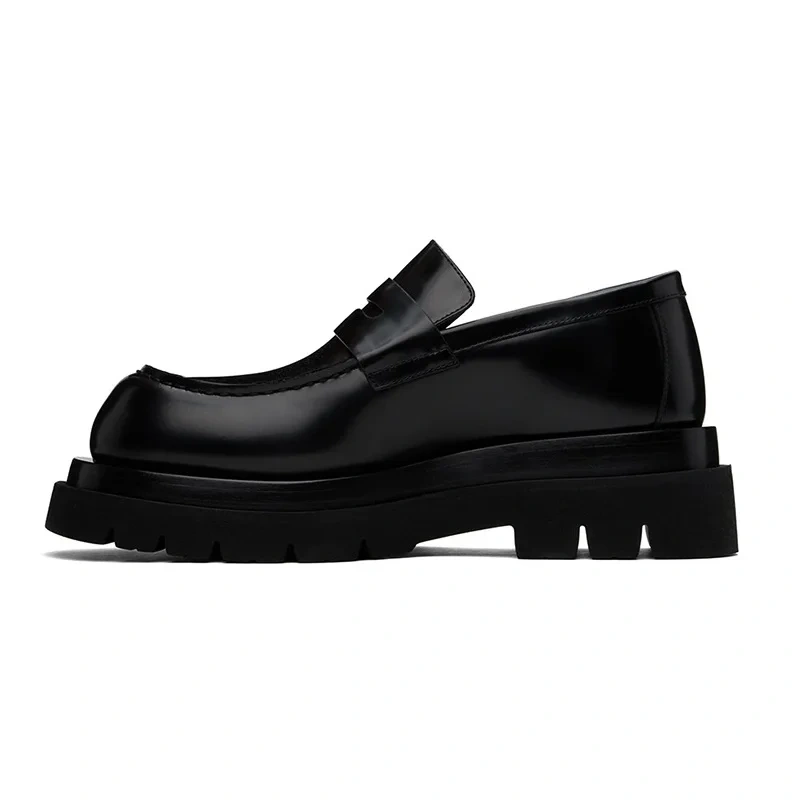 Men Derby Shoes Spring Autumn New British Style Chunky Bottom Platform Slip-On Genuine Leather Male Casual Work Loafers 2305