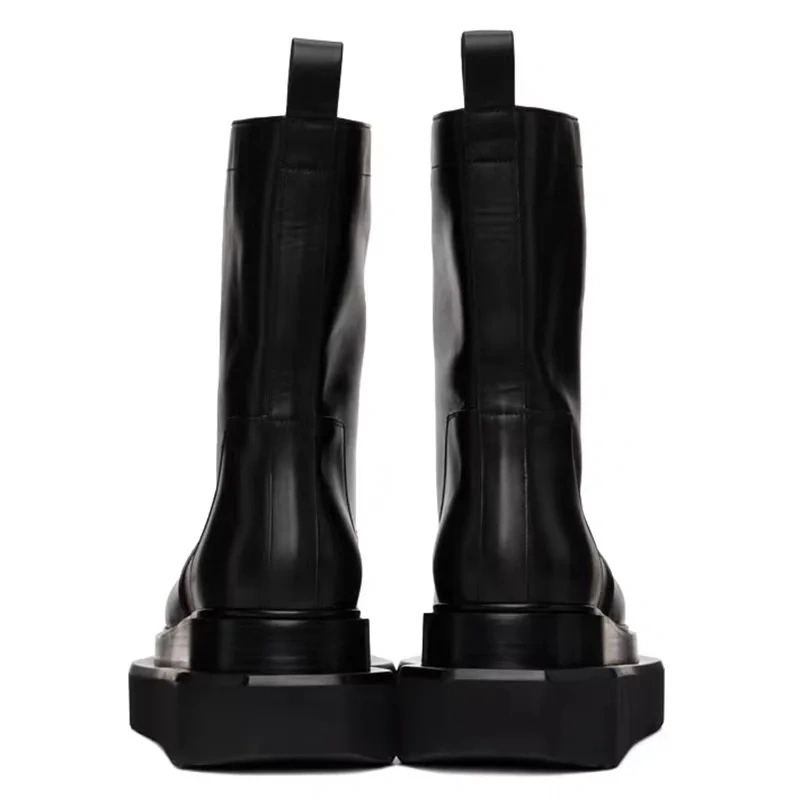 Spring Autumn New European America Style Slim Chunky Bottom Platform Sewing Genuine Leather Men High Top Motorcycle Boots 2306