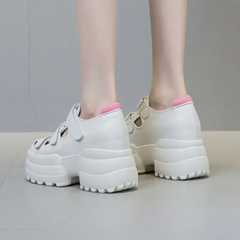 Summer New Arrival Fashion Slim Height Increasing Platform Cut Out Narrow Band Genuine Leather Women Modern Sandals 2305