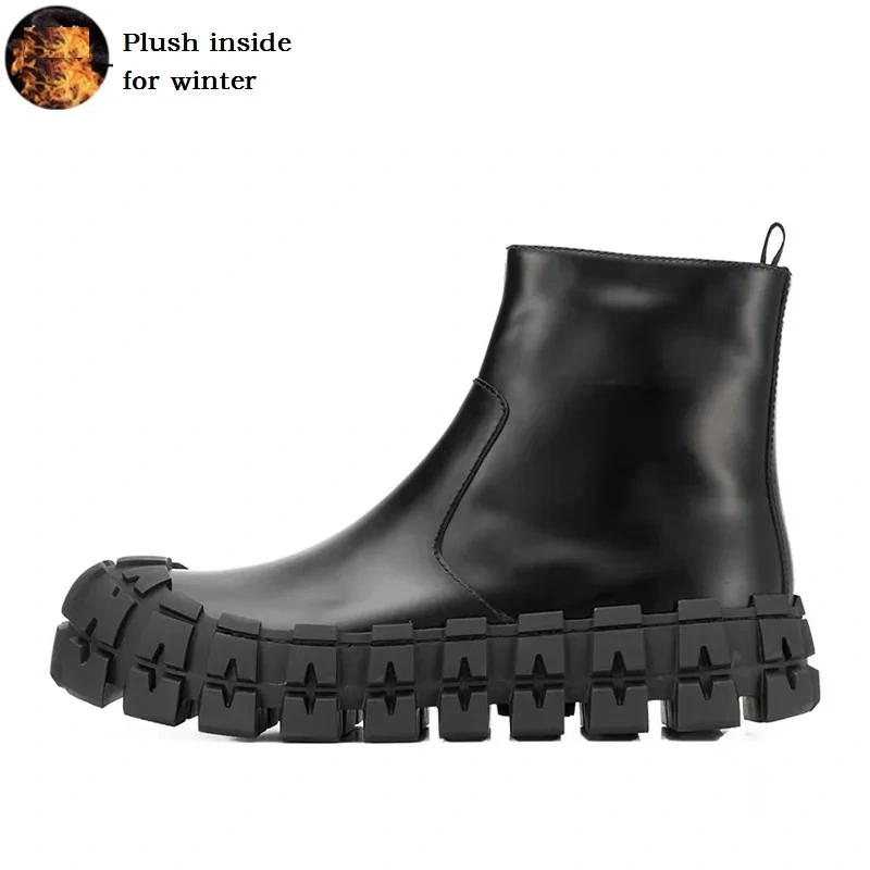 Spring Autumn New British Style Retro Chunky Gear Bottom Platform Sewing Genuine Leather Men Ankle Short Motorcycle Boots 2306
