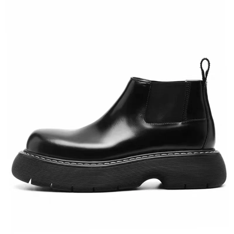 Spring Autumn New British Style Retro Chunky Bottom Platform Sewing Genuine Leather Men Ankle Low Top Short Chelsea Boots 2306