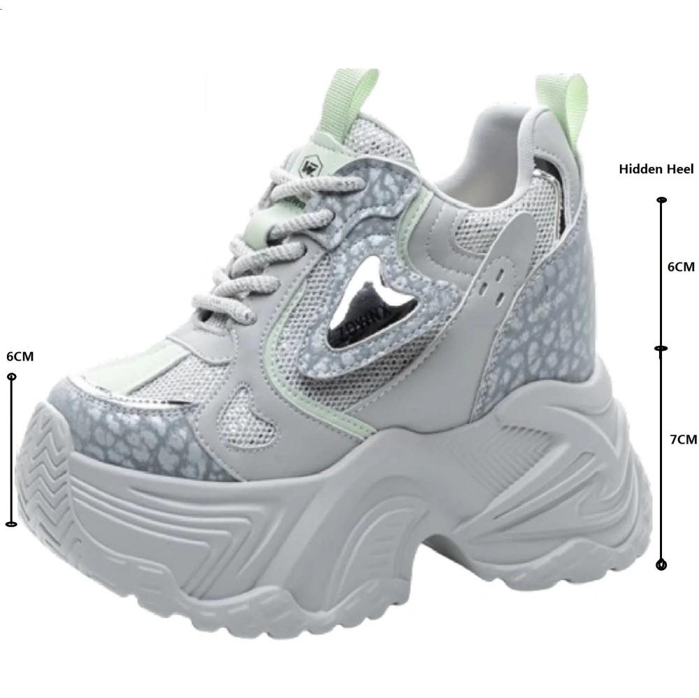 13CM Women Leisure Casual Hidden Heels Spring Autumn Crystals Shoes Color Block Platform Fashion Simple Breathable Lace Up