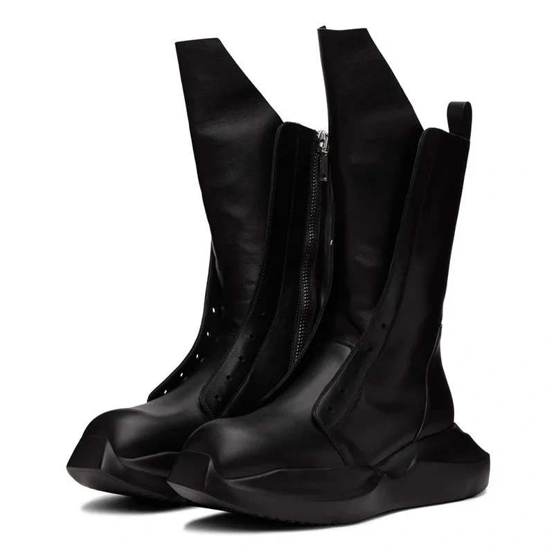 Spring Autumn New Retro Chunky Bottom Platform Genuine Leather Men Luxury Famous Design Half Riding Equestrian Boots 2309