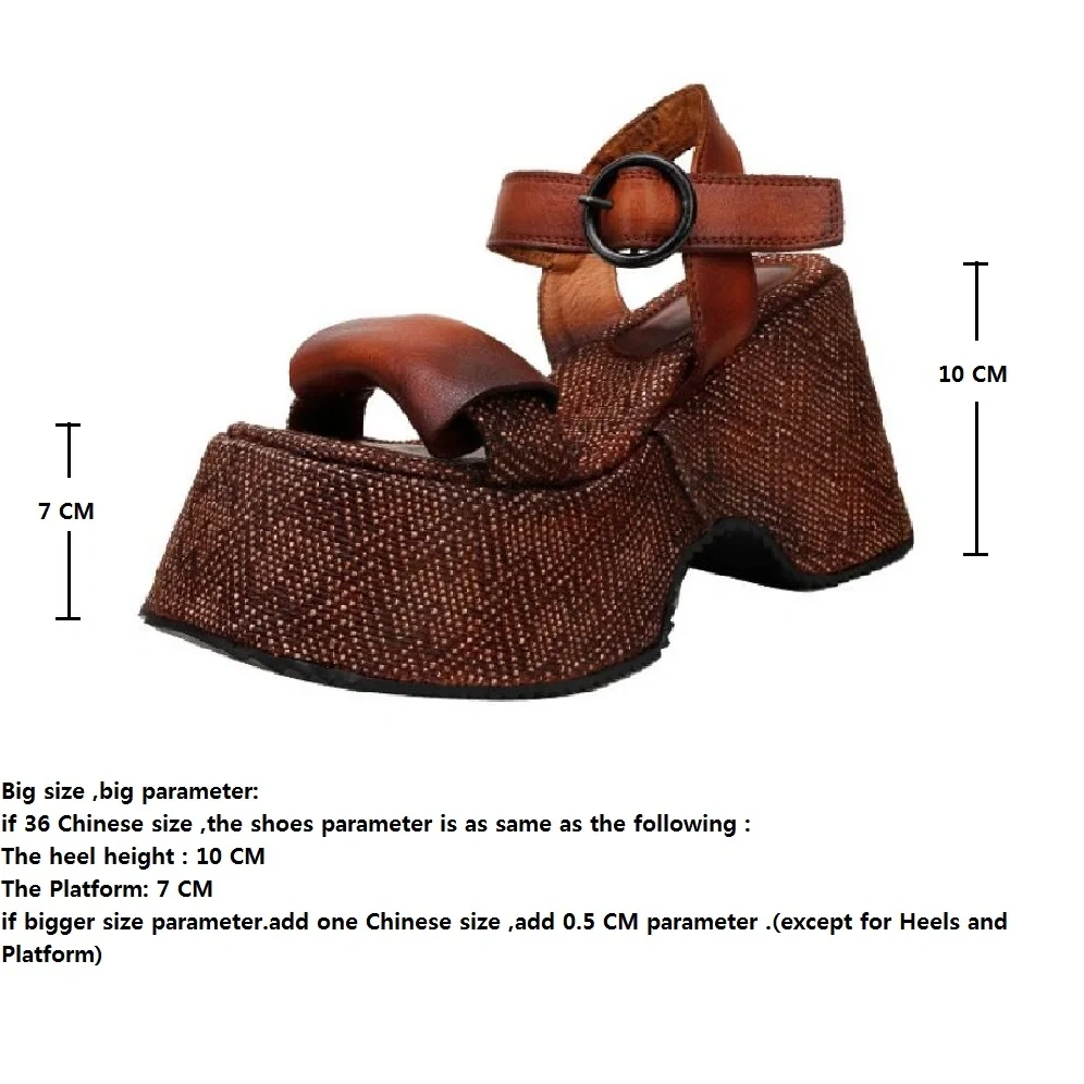 Summer New Retro 10CM High Heels Chunky Sole Peep Toe Platform Cut Out Buckle Strap Genuine Leather Women Gladiator Sandals 2407