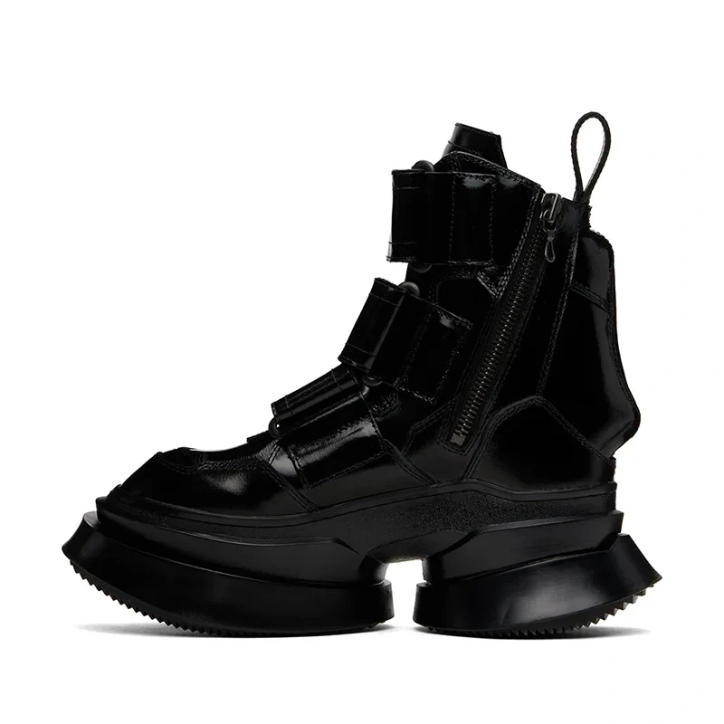 Spring Autumn New Punk Style Chunky Sole Platform Patchwork Genuine Leather Men High Top Motorcycle Boots Male Casual Sneakers