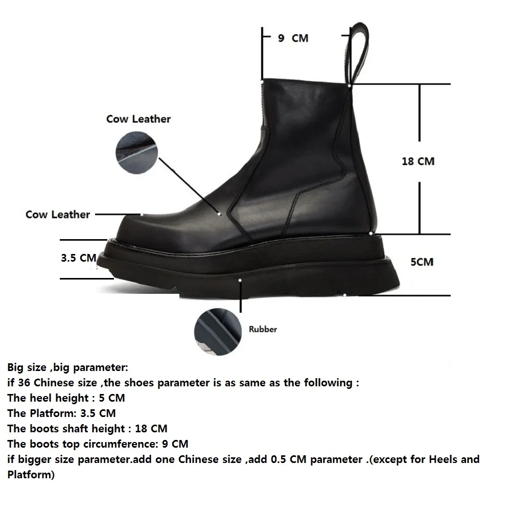 Spring Autumn New British Style Retro Chunky Bottom Platform Sewing Genuine Leather Men Mid-Calf Work Safety Boots Winter Plush