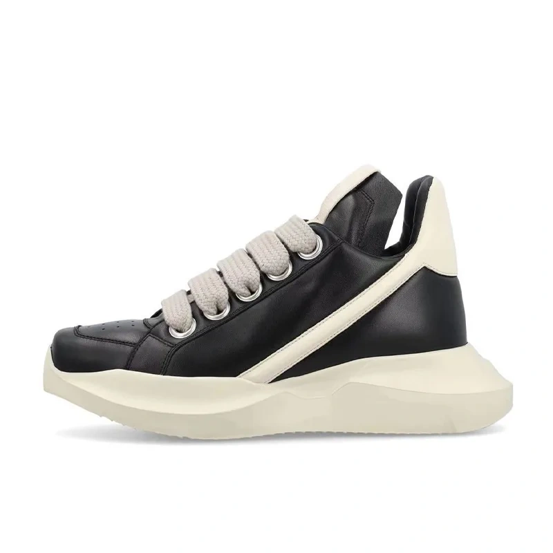 Spring Autumn New Leisure Chunky Bottom Sewing Cross-tied Genuine Leather Men High Top Sneakers Male Casual Board Shoes 2312