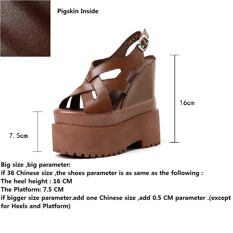 Summer New Retro Super High Wedges Heels Platform Peep Toe Cross-tied Buckle Strap Genuine Leather Women Gladiator Sandals 2305