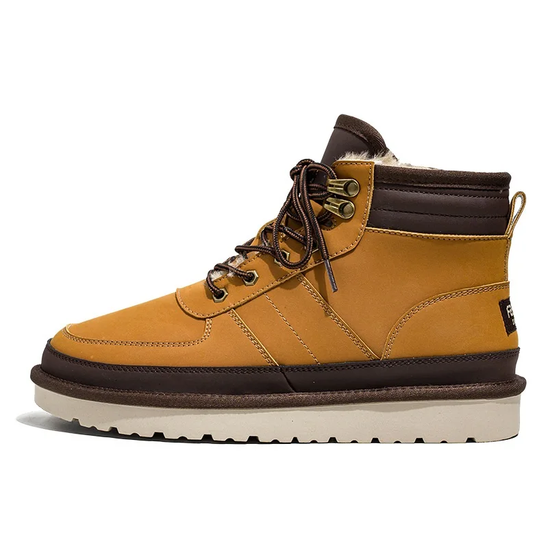 Winter New Retro Chunky Bottom Platform Plush Inside Warm Patchwork Nubuck Lace Up Men Ankle Short Snow Boots Male Work Safety Boots 60124