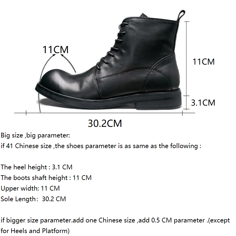 British Style New Retro Leisure Chunky Bottom Sewing Cross-tied Full Grain Leather Side Zipper Men Ankle High Top Motorcycle Boots 60124