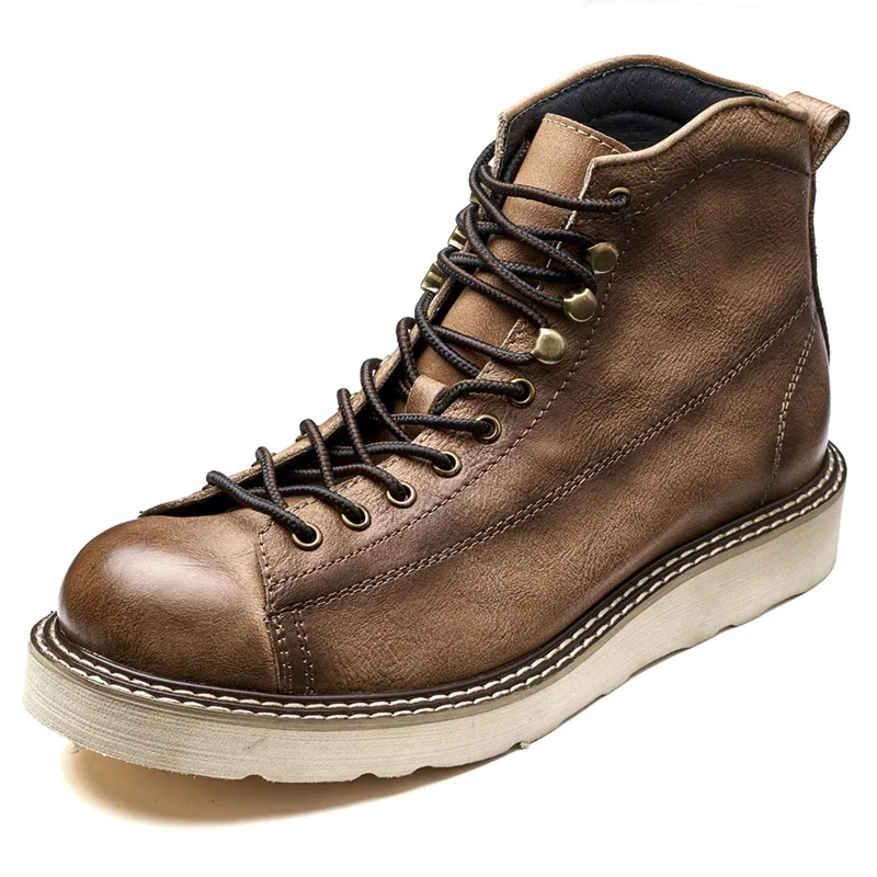 Spring Autumn New British Style Leisure Chunky Genuine Leather Men Ankle Short Work Boots Winter Plush Retro Handmade Shoes