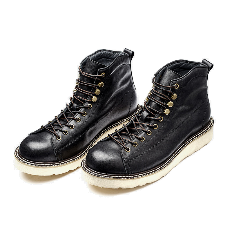 New British Style Leisure Chunky Genuine Leather Lace Up Men Motorcycle Ankle Short Work Boots Winter Plush Warm Retro Handmade Shoes 60124