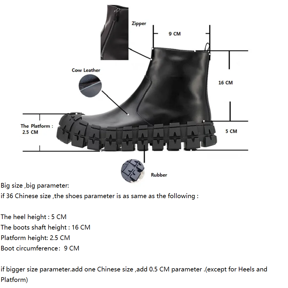 Spring Autumn New British Style Retro Chunky Gear Bottom Platform Side Zipper Winter Plush Warm Sewing Genuine Leather Men Ankle Short Motorcycle Boots 60124