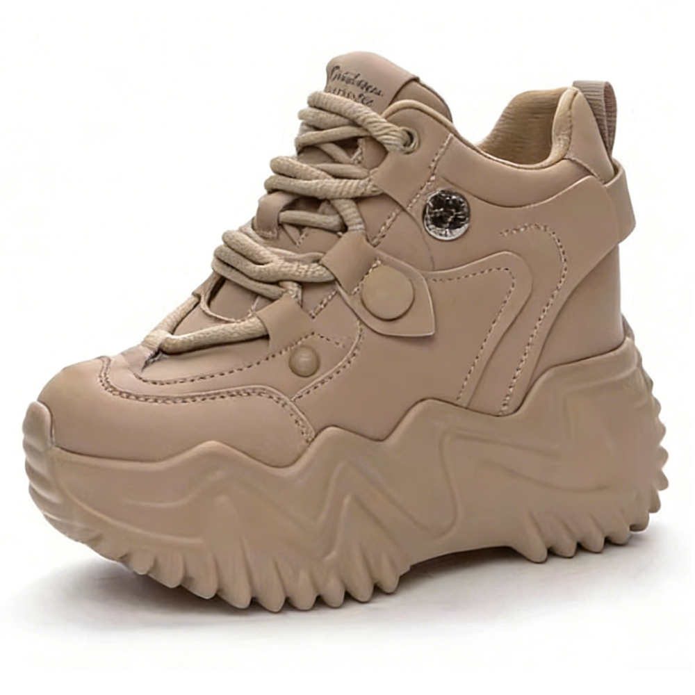 Winter Plush Inside Warm New Slim 12 CM Thick Sole Height Increasing Platform Spring Autumn Breathable Cross-tied Genuine Leather Women Casual Shoes 60124