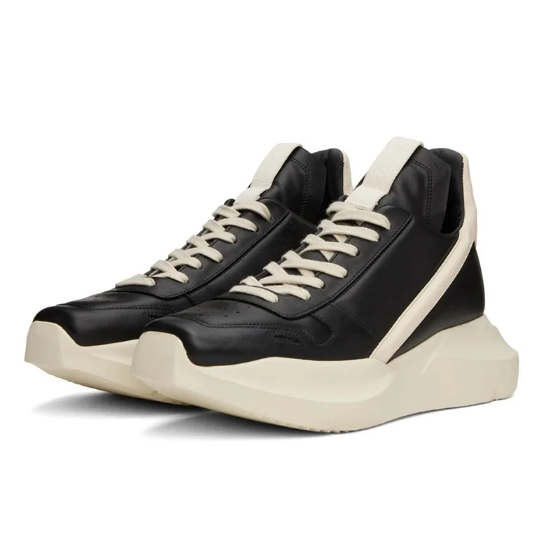 Spring Autumn New British Style Leisure 5 CM Chunky Bottom Sewing Cross-tied Genuine Leather Color Block Men Casual Sneakers Male Board Shoes 60124