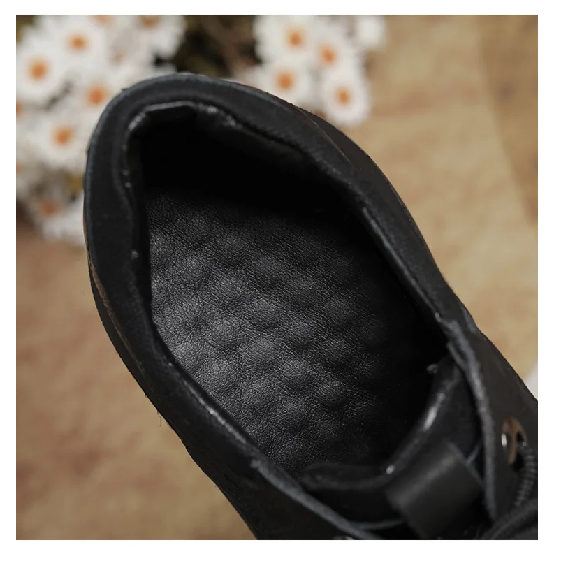 Spring Autumn New British Retro Style 12 CM Super High Block Heels Platform Sewing Lace-Up Genuine Leather Casual Women Modern Versatile Pumps 60124