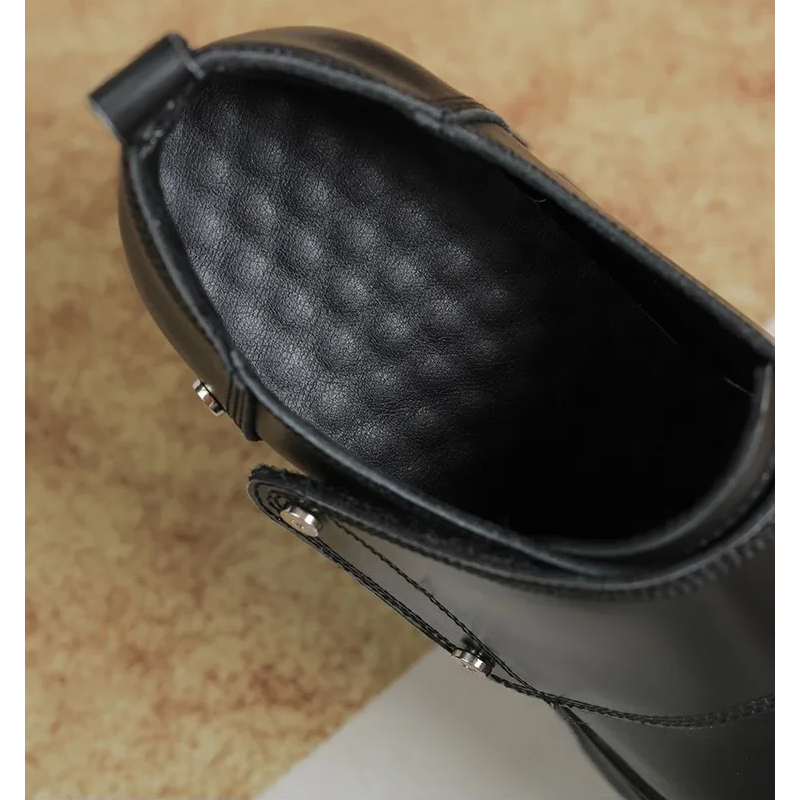 Spring Autumn New British Style Slim 14 CM Height Increasing Platform Rivets Wedges Sewing Hook Loop Genuine Leather Women Modern Fashion Pumps 60124