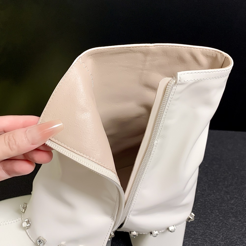 Spring Autumn Winter New Sexy Super 9.5 CM High Heels Platform Crystals Zipper Genuine Leather Women High Top Short Trouser-Leg Boots 60125