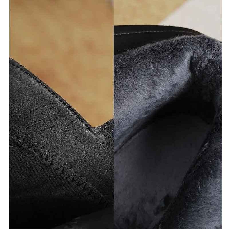 Spring Autumn New Slim 10 CM Super High Block Heels Platform Square Toe Genuine Leather Women Ankle Short Modern Boots Winter Plush 60125