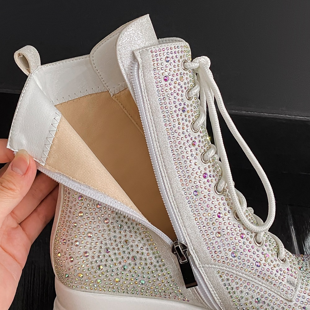 Spring Autumn New Super High Heels Platform Square Toe Winter Short Plush Bowknot Crystals Genuine Leather Women Ankle Short Modern Boots 60125