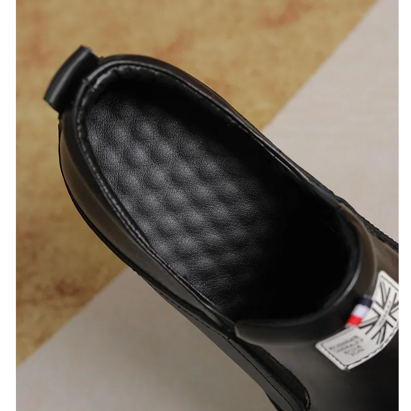 Korean Style New Slim 14 CM Height Increasing Platform Round Toe Mixed Colors Genuine Leather Slip-On Women Casual Pumps Shoes 60125