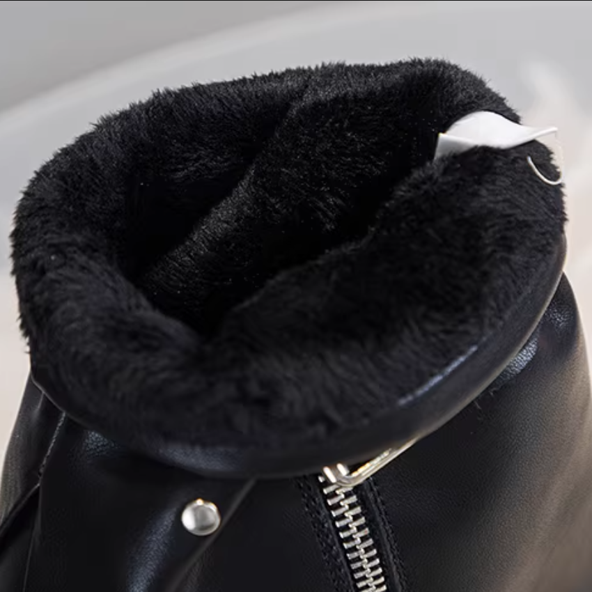 Winter New Punk Style 12 CM Height Increasing Platform Zipper Buckle Belt Plush Inside Slip On Genuine Leather Women Ankle Short Trouser Leg Boots 60126