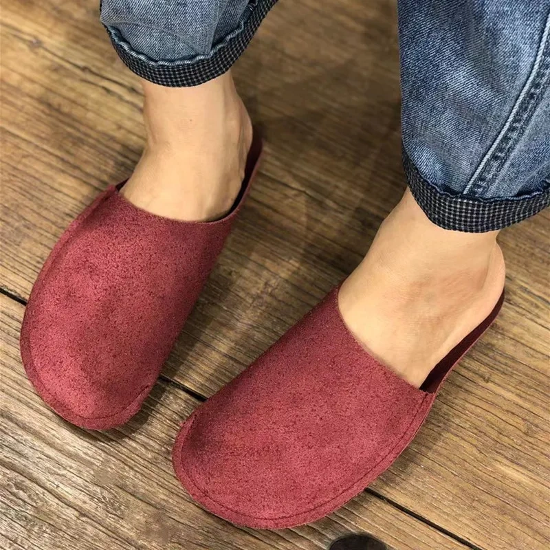 Summer New Outside European America Style Retro Flat Bottom Cover Toe Sewing Genuine Leather Women Casual Slippers 20231205