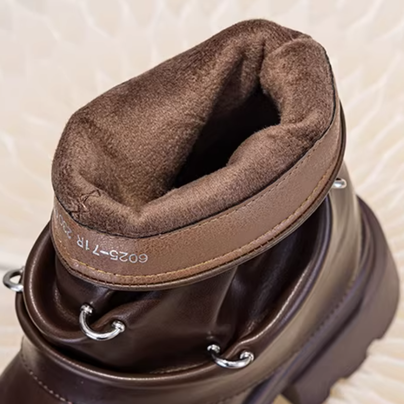 Winter New Punk Style 13 CM Height Increasing Platform Metal Ring Buckle Slouch Plush Inside Genuine Leather Slip-On Women Mid-Calf Pant Leg Boots 60126