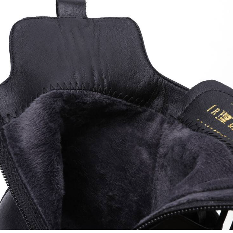 Spring Autumn New Retro 12 CM High Block Heels Platform Winter Short Plush Cross-tied Belt Buckle Genuine Leather Side Zipper Women Ankle Short Modern Boots 60126