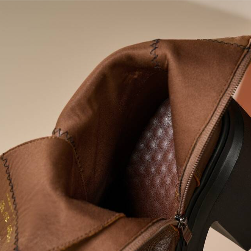 Spring Autumn Winter New Retro 12 CM Super High Heels Platform Cross-tied Rivet Genuine Leather Side Zipper Women Mid-Calf Equestrian Boots 60126
