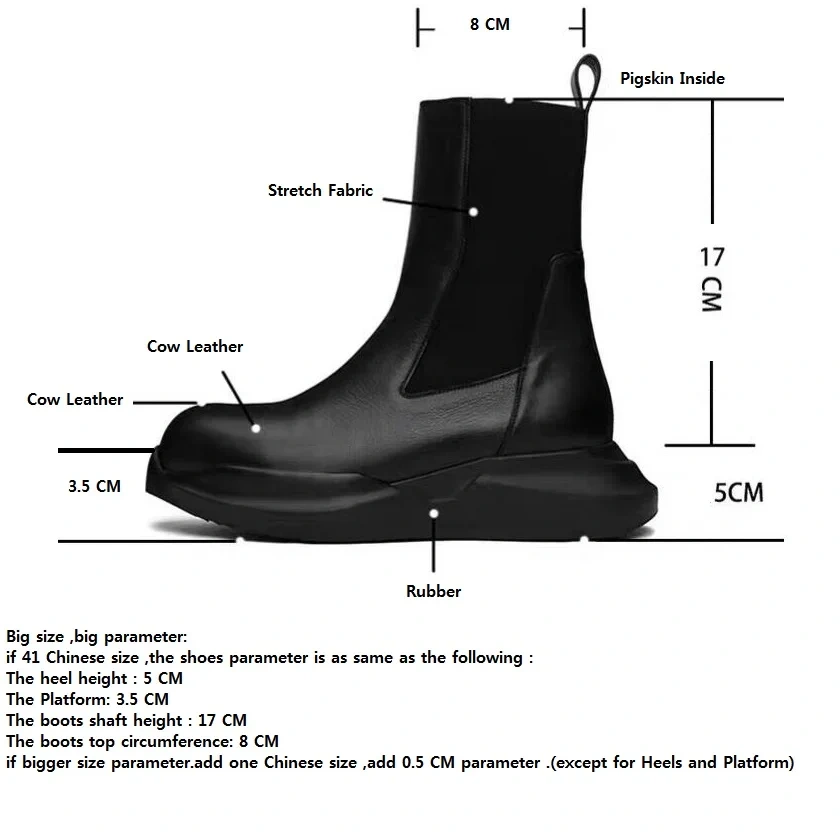 Spring Autumn New British Style Retro Chunky Bottom Platform Sewing Full Grain Leather Men Mid-Calf High Top Chelsea Boots 2309